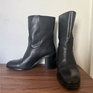 Black mid calf heel boots